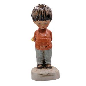 VTG 1971 Fran Mar Gorham Moppets Figurine Shy Little Boy With Yellow Flowers